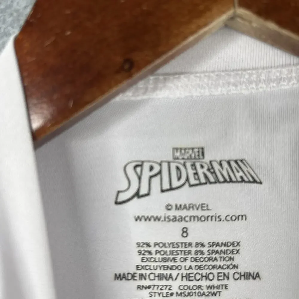 Spider Man Youth Swim T Shirt White Graphic Print Size 8 Marvel Rash Guard